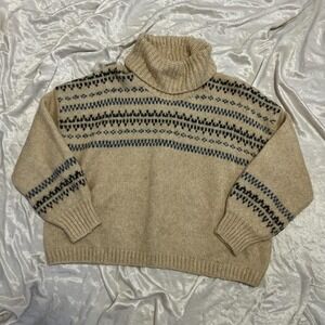 Madewell Sweater Women XL Winter Cottage Retro Preppy Oversize Biege Fair Isle